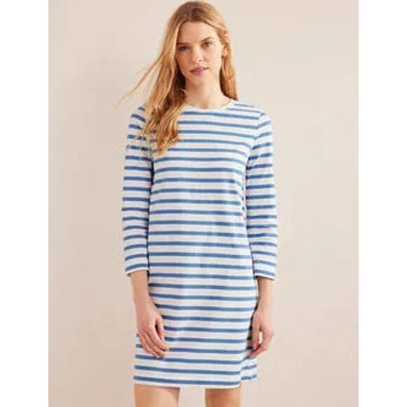 Boden Quarter Sleeve Striped Mini T-Shirt Dress Blue & White Size 8R - Picture 1 of 11